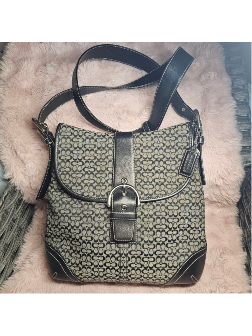 Coach Vintage Soho Signature Black and Grey Jacquard Shoulder or Crossbody